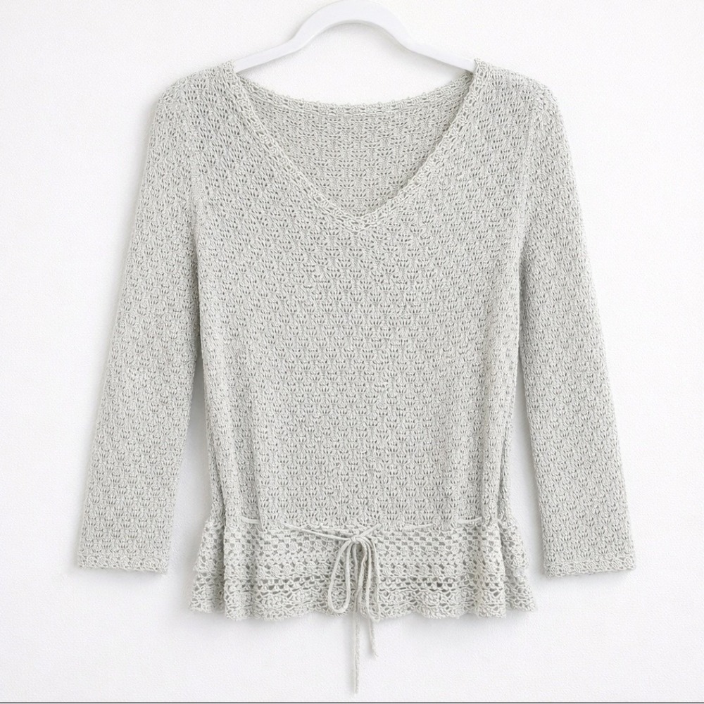 Beige Crochet Knit Lightweight Sweater‎ S Cottagcore Prairie Peasant Fairycore